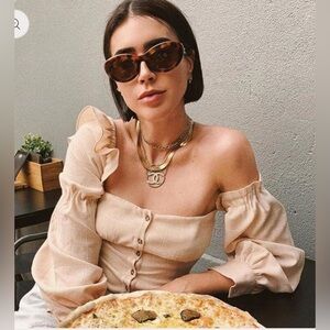 Song of Style Cream Emery Button-Down Blouse Off the Shoulder | M